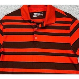 Nike Golf Polo‎ Shirt Mens Medium Dri-Fit Orange Stripes Tour Performance Vented